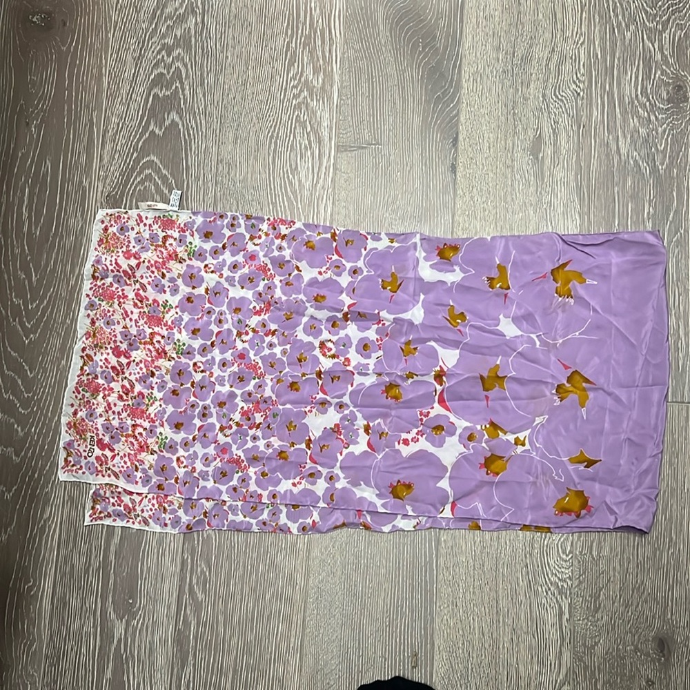 Kenzo Paris Silk Scarf – Floral Print Designer Wrap, Purple & Pink